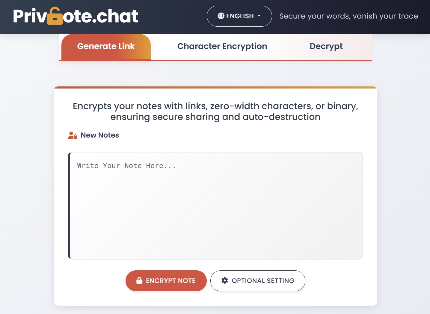 Privnote link generation interface