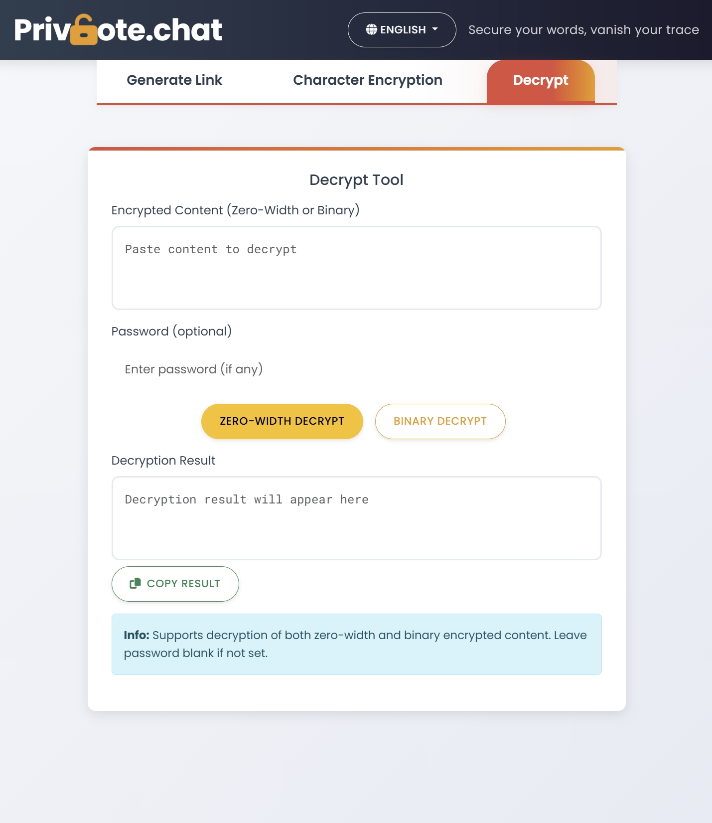 Decrypting zero-width messages